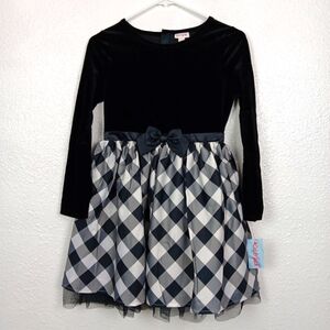 Cat & Jack Dress L (10/12) Black Velvet Plaid Skirt Taffeta Holidays Party L/S